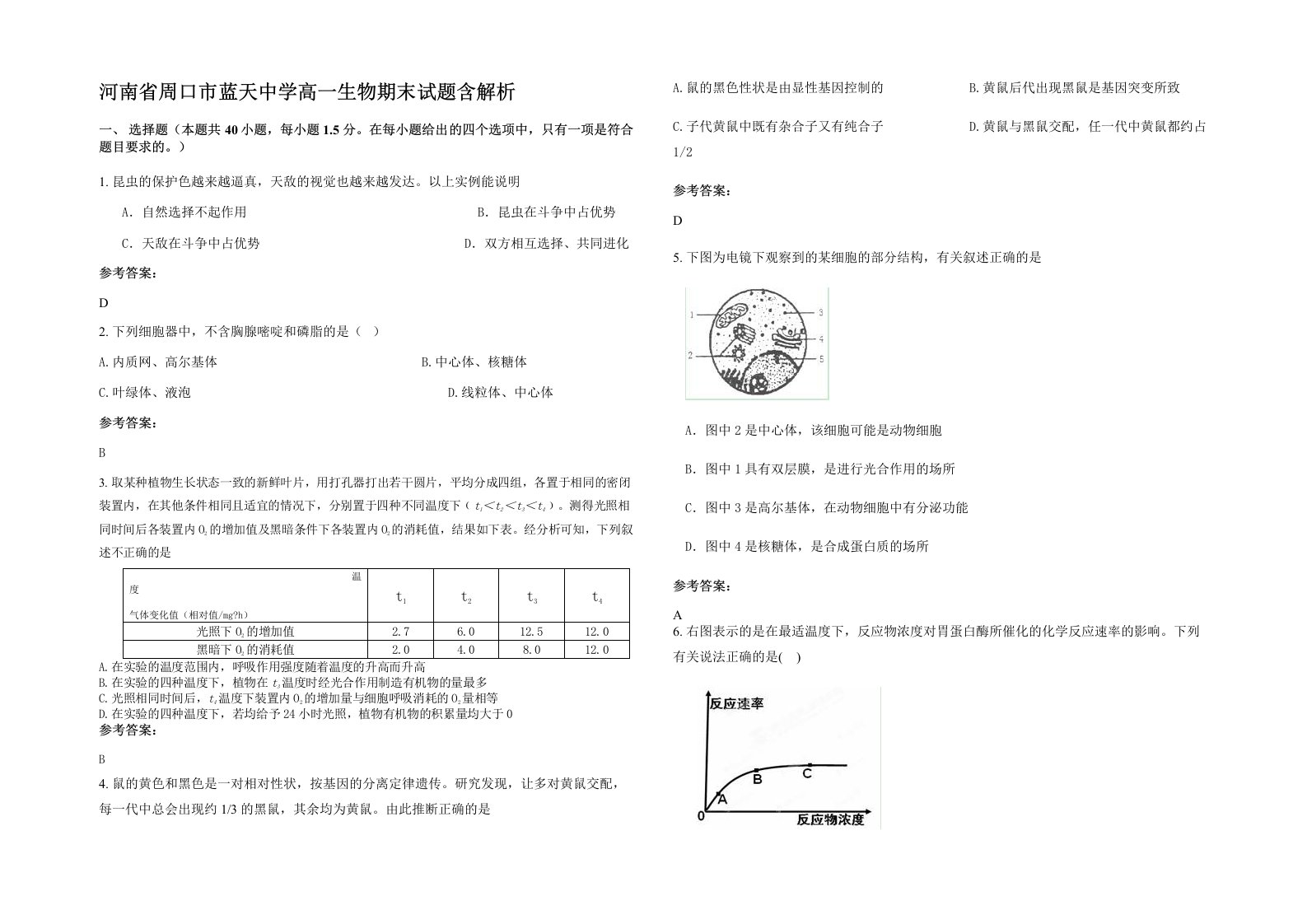 河南省周口市蓝天中学高一生物期末试题含解析