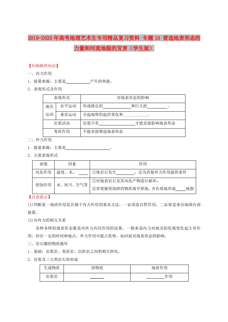 2019-2020年高考地理艺术生专用精品复习资料