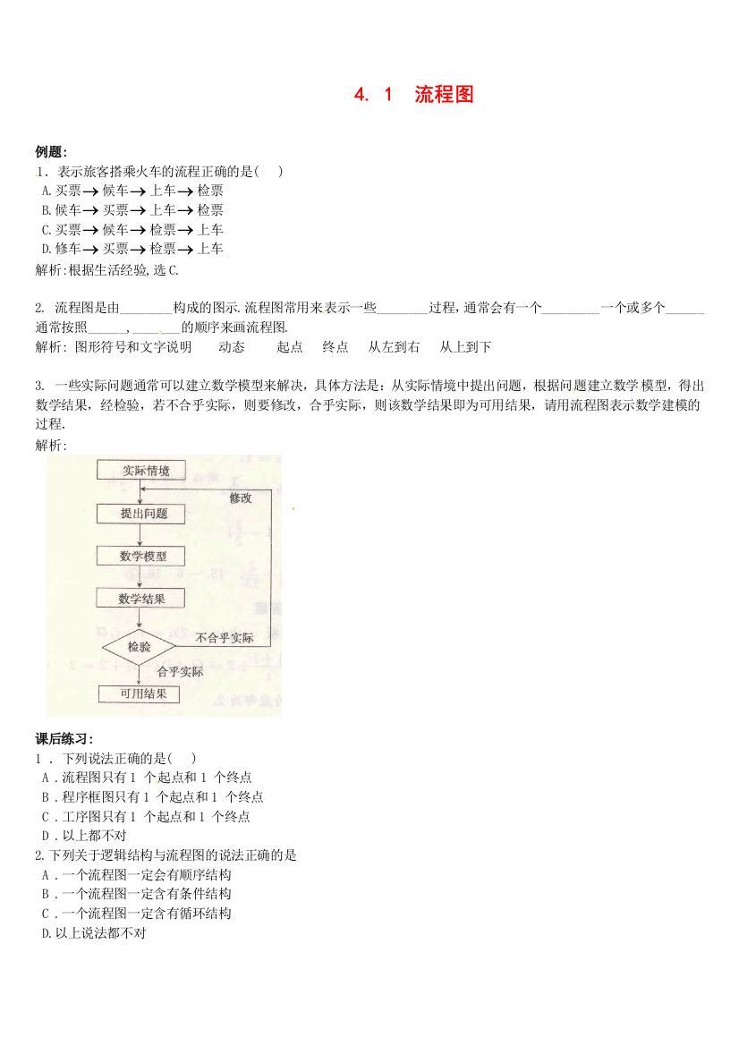 数学：新人教A版选修1-2-41流程图(同步练习)-(3)