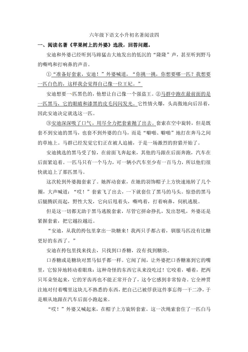 精品文档-人教部编版小学语文名著阅读专项练习四含答案