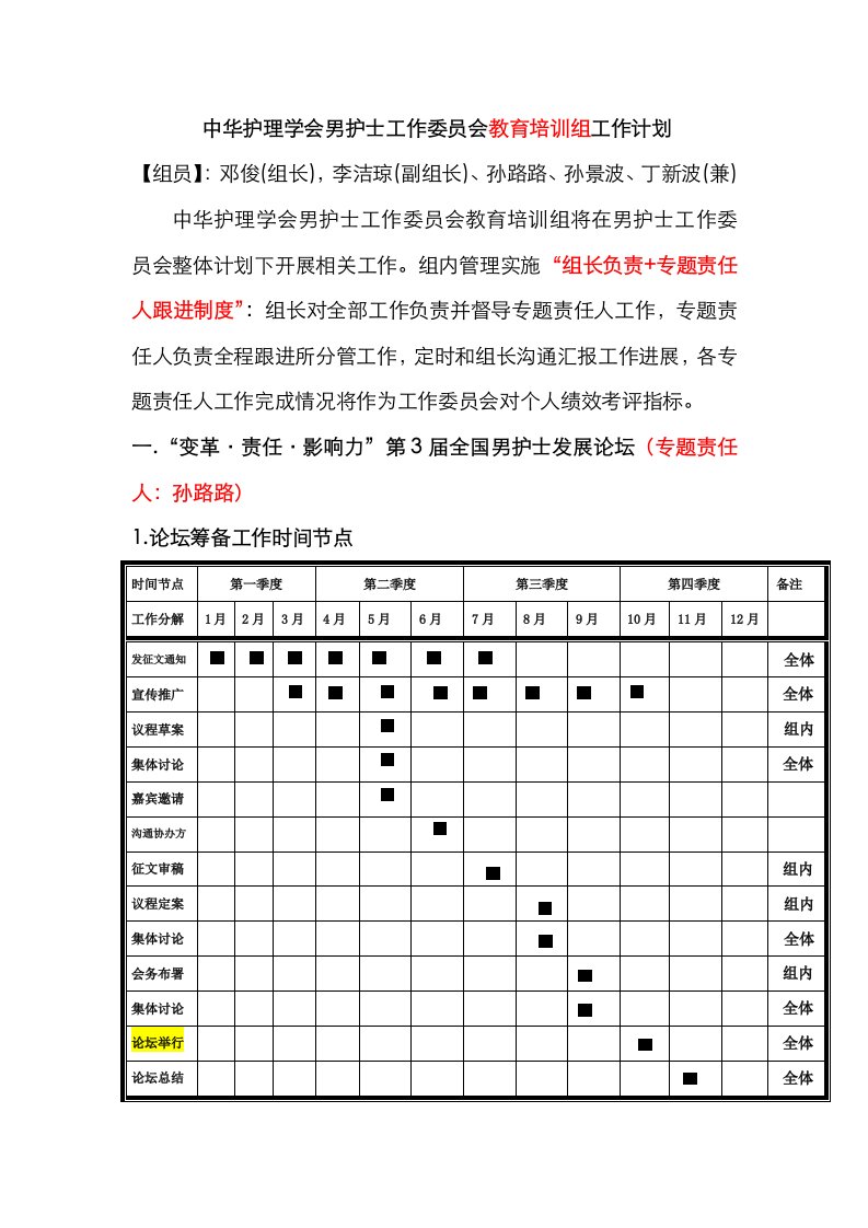 2021年中华护理学会男护士工作委员会工作计划MicrosoftWord文档