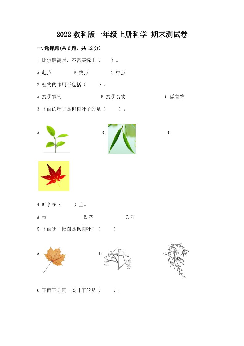 2022教科版一年级上册科学