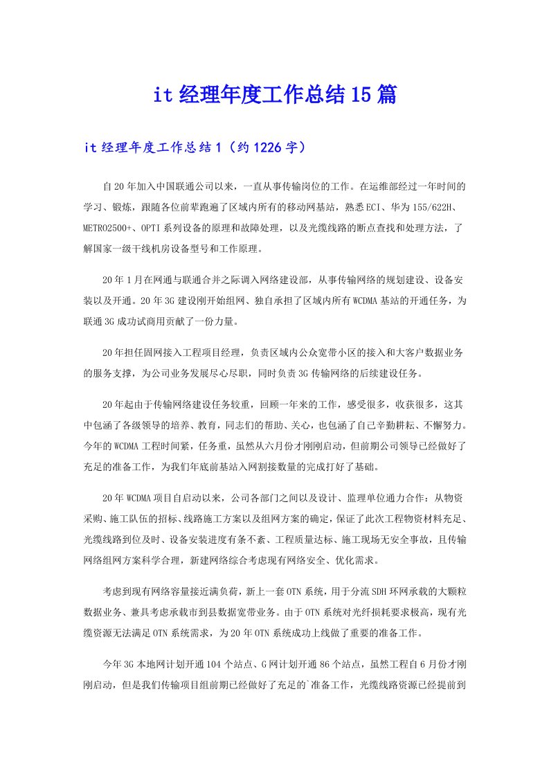 it经理工作总结15篇