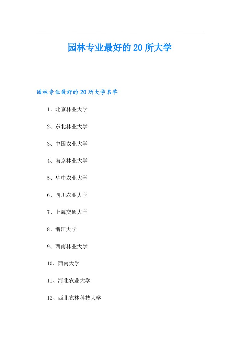 园林专业最好的20所大学