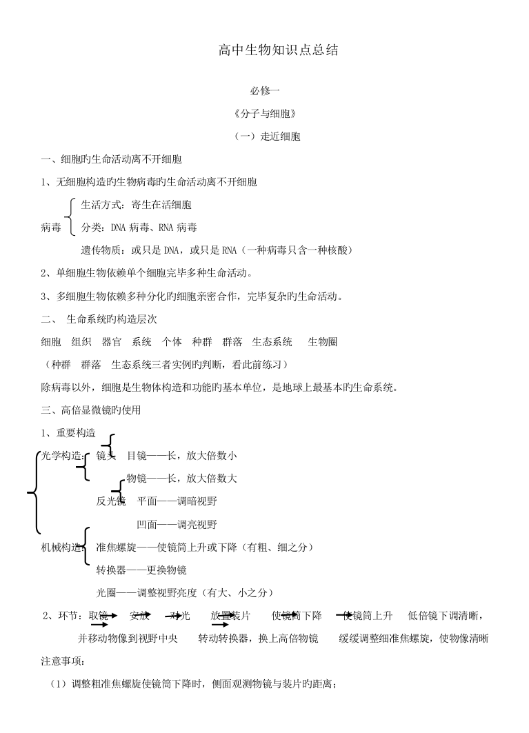 2023年高中生物知识点总结人教版