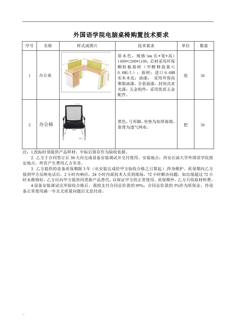 外国语学院电脑桌椅购置技术要求课件