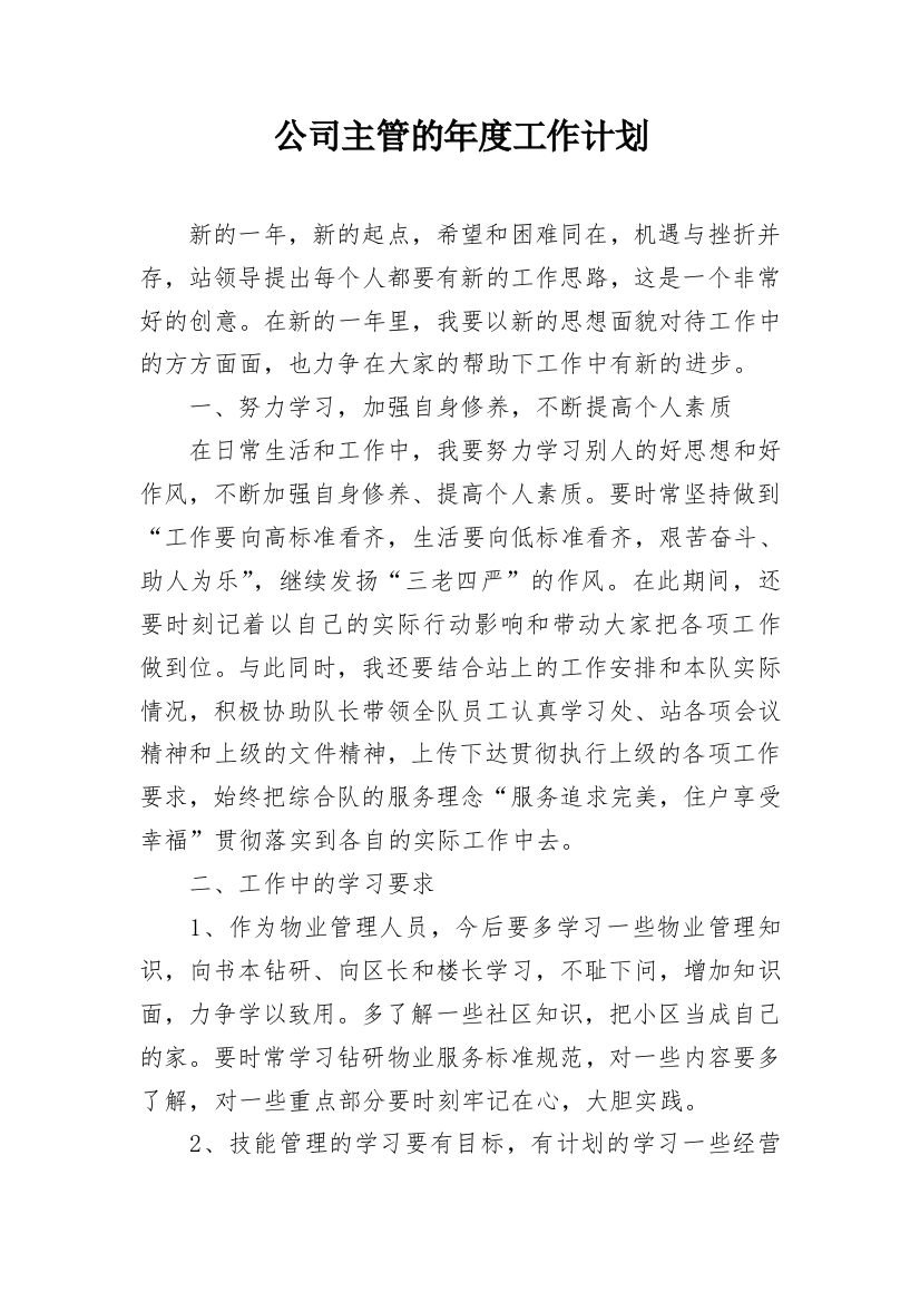 公司主管的年度工作计划