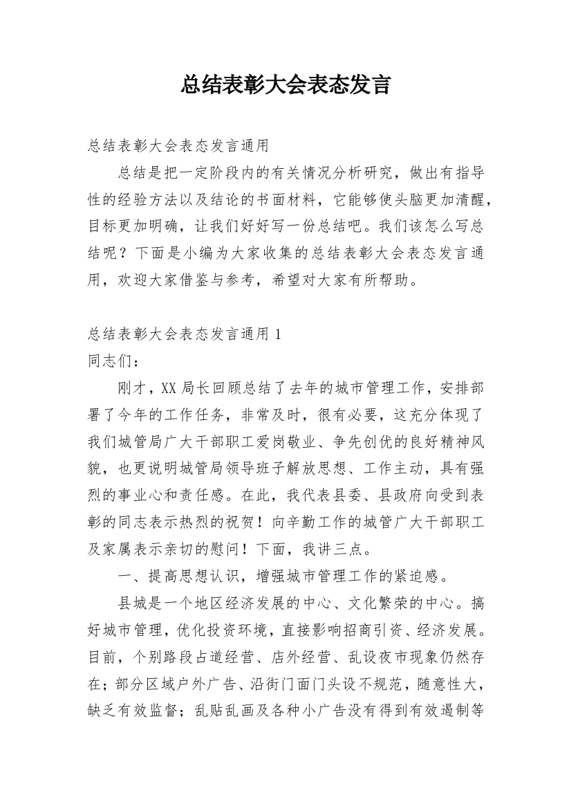 总结表彰大会表态发言