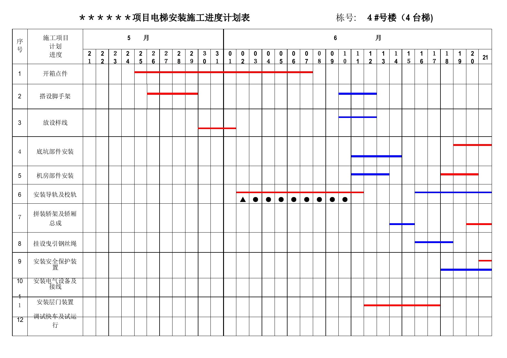 项目电梯安装施工进度计划表方案