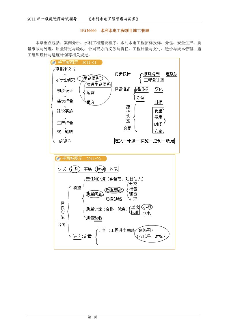 2011年一级建造师考试辅导《水利水电工程管理与实务》建工讲义