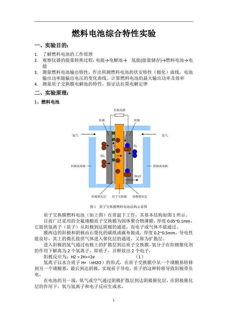 燃料电池综合特性实验报告