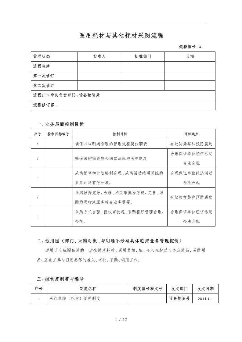 医用耗材和他耗材采购流程图