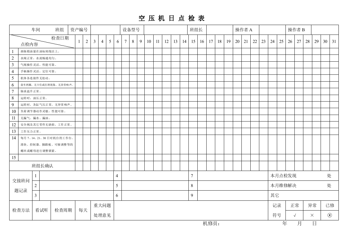 设备点检表编19种设备