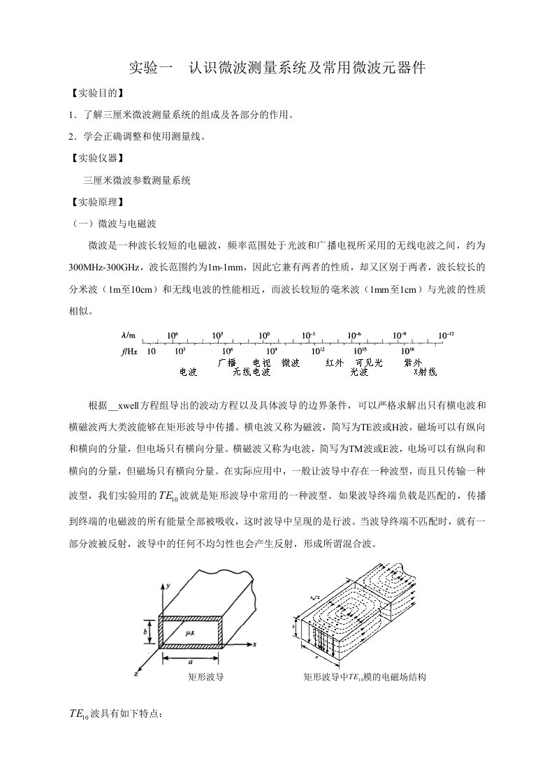 实验一微波测量仪器和元件的认识