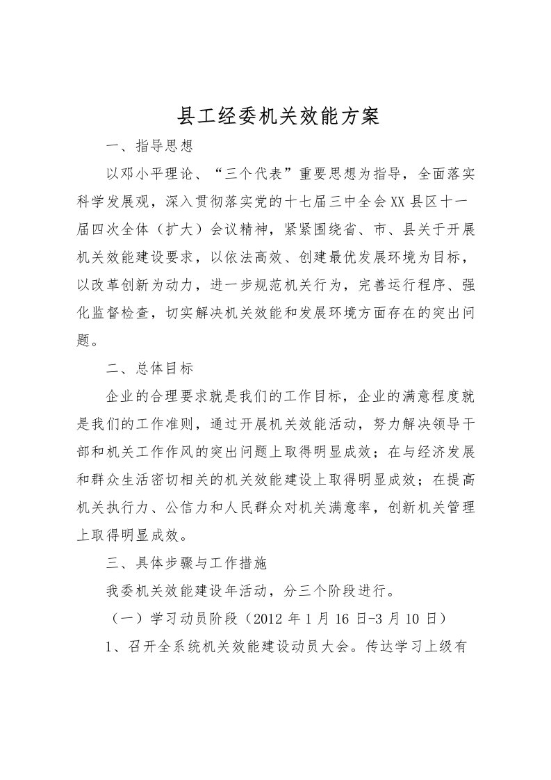 2022年县工经委机关效能方案