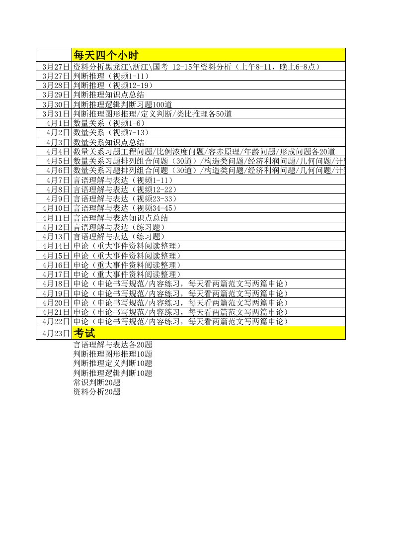 公务员考试一个月学习计划