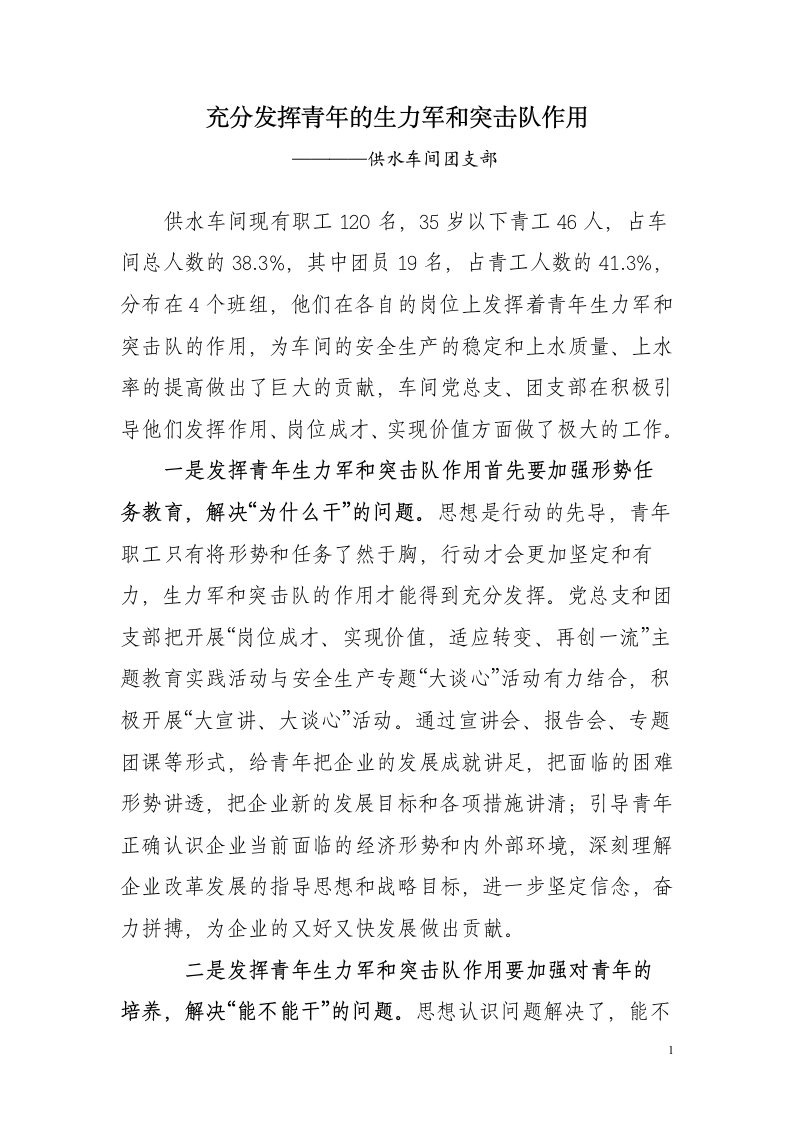 充分发挥青年的生力军和突击队作用