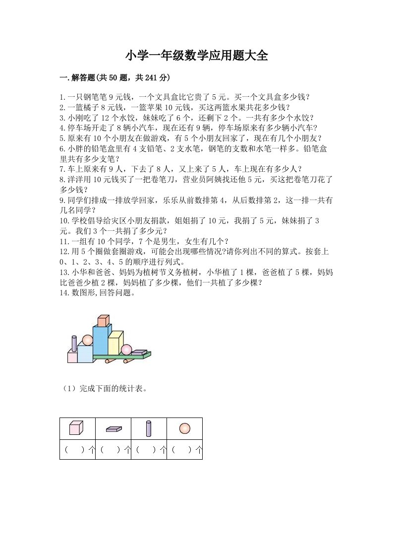 小学一年级数学应用题大全精品【网校专用】