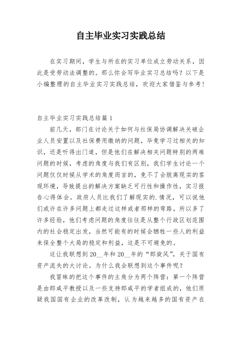 自主毕业实习实践总结