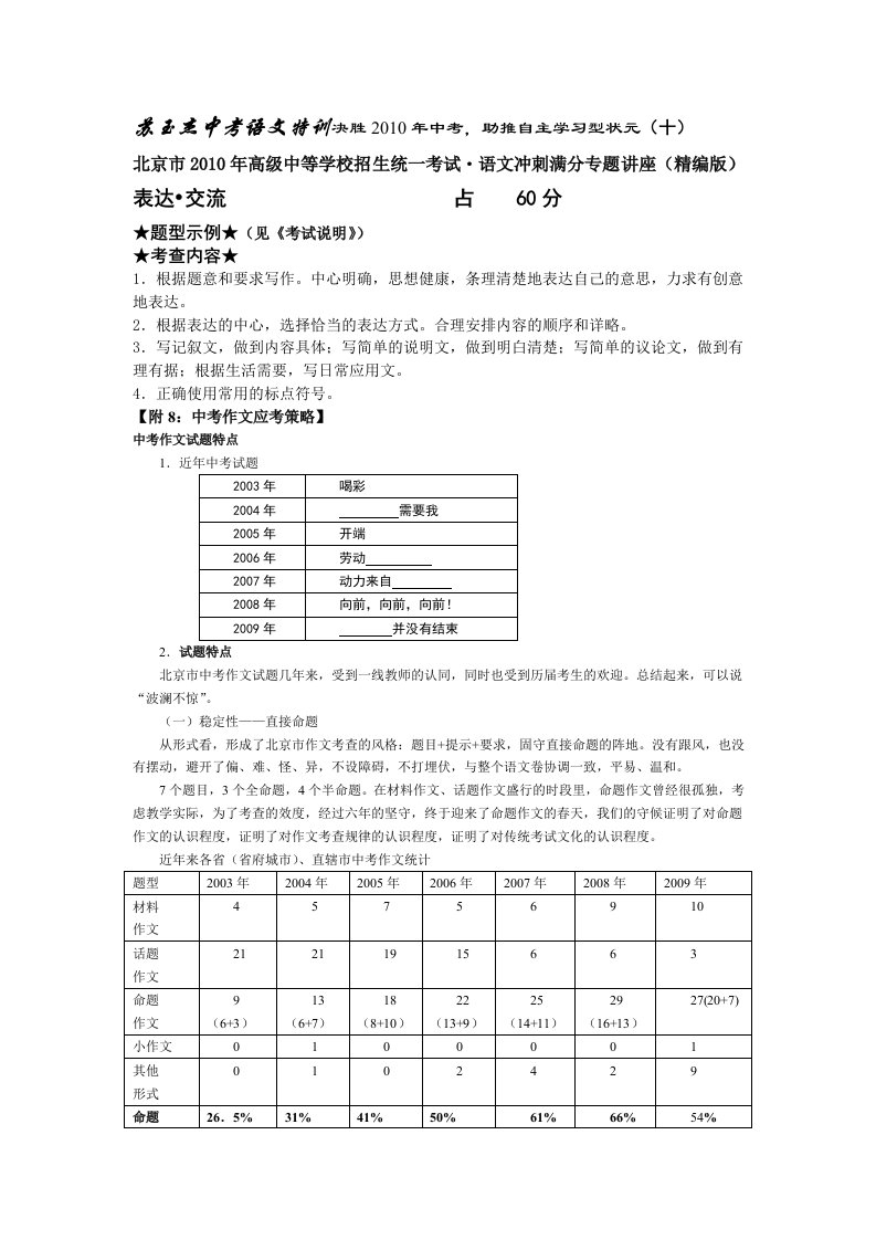 2010决胜中考语文特训