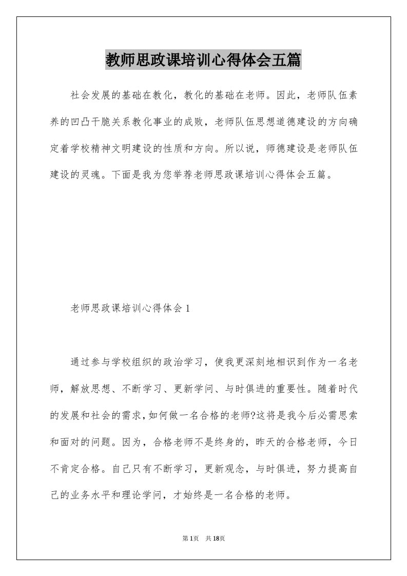 教师思政课培训心得体会五篇