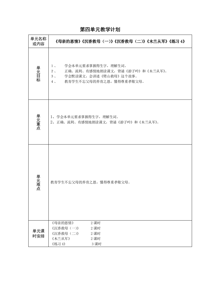 苏教二年级下学期语文第四单元教案