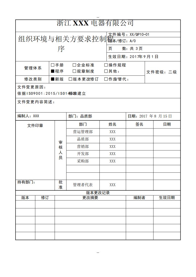 组织环境与相关方要求控制程序