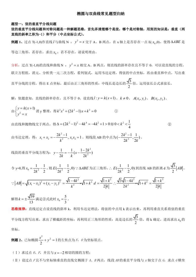 椭圆与双曲线常见题型总结附答案