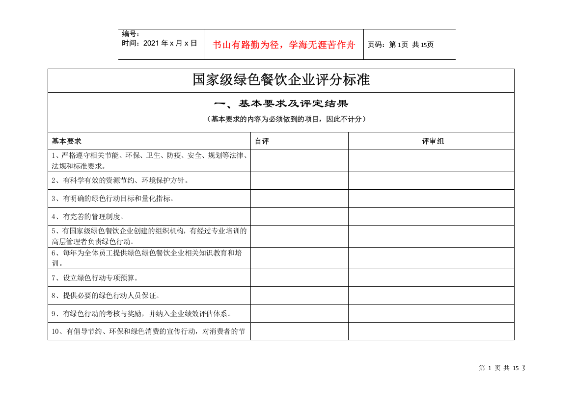 国家级绿色餐饮企业评分标准doc-国家级绿色餐饮企业评分