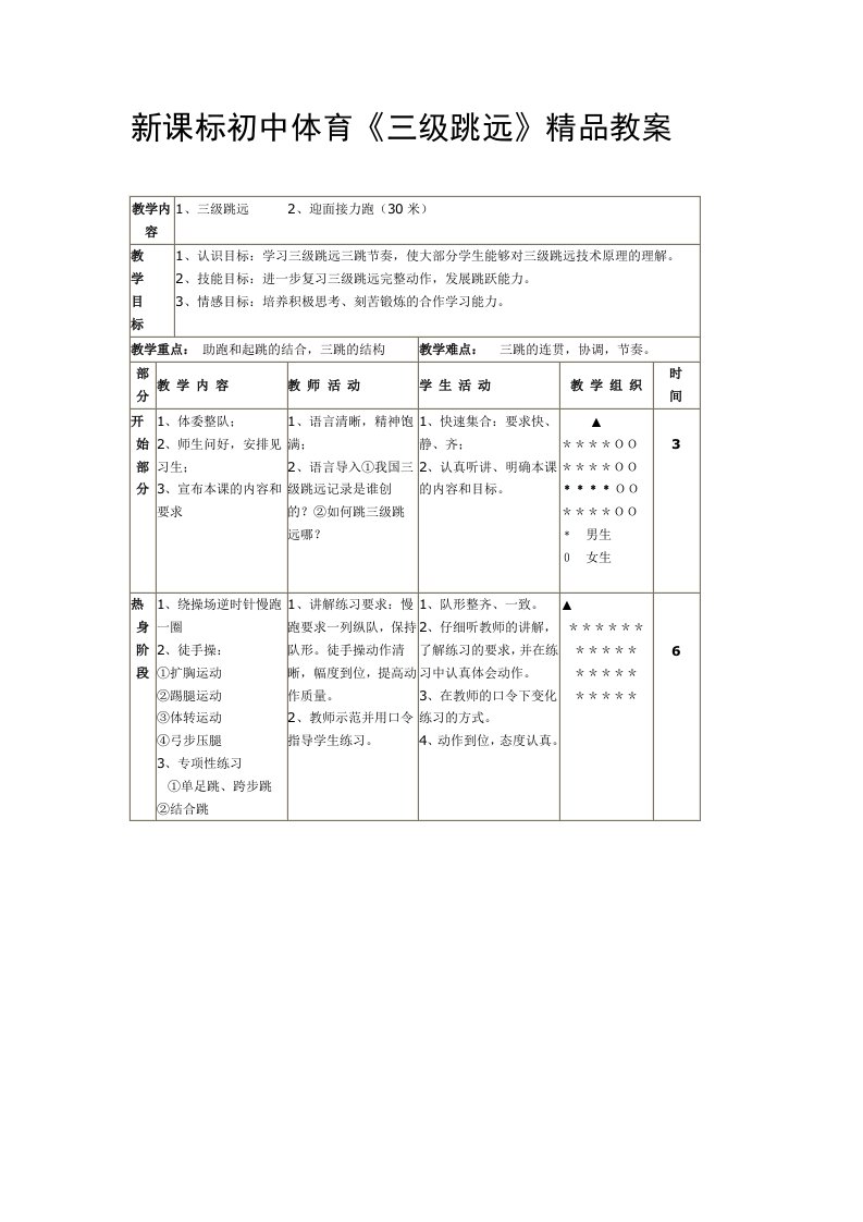 新课标初中体育《三级跳远》精品教案