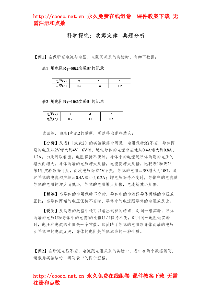 2022142《科学探究欧姆定律》典题分析（沪科版九年级）doc初中物理