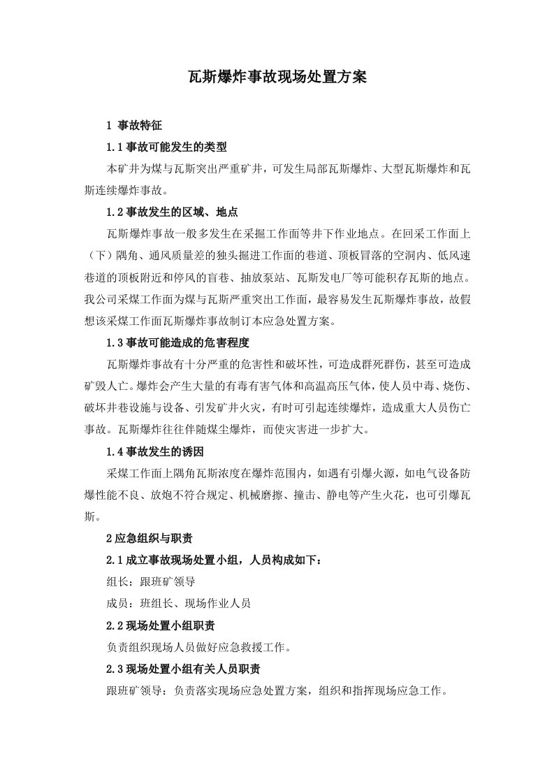 矿业公司应急预案补充现场处置措施