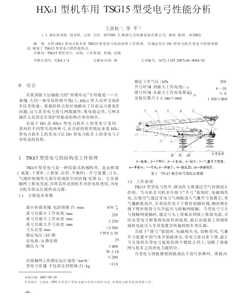 HXD1型机车用TSG15型受电弓性能分析