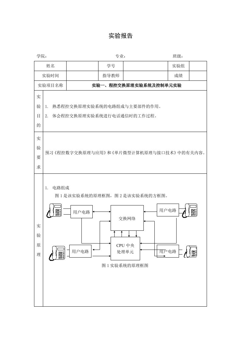 实验一、程控交换原理实验系统及控制单元实验【最新】