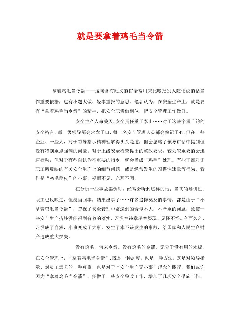 精编安全管理文档之就是要拿着鸡毛当令箭