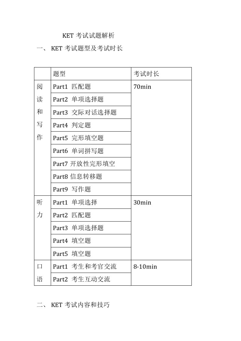 KET考试试题解析样稿