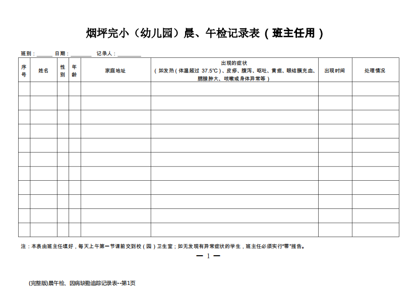 (完整版)晨午检、因病缺勤追踪记录表