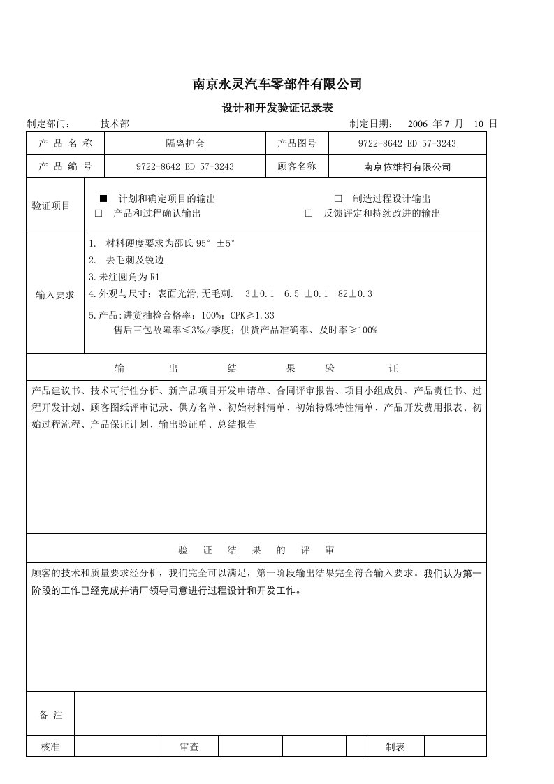 【管理精品】1-12输出验证单(一阶段)