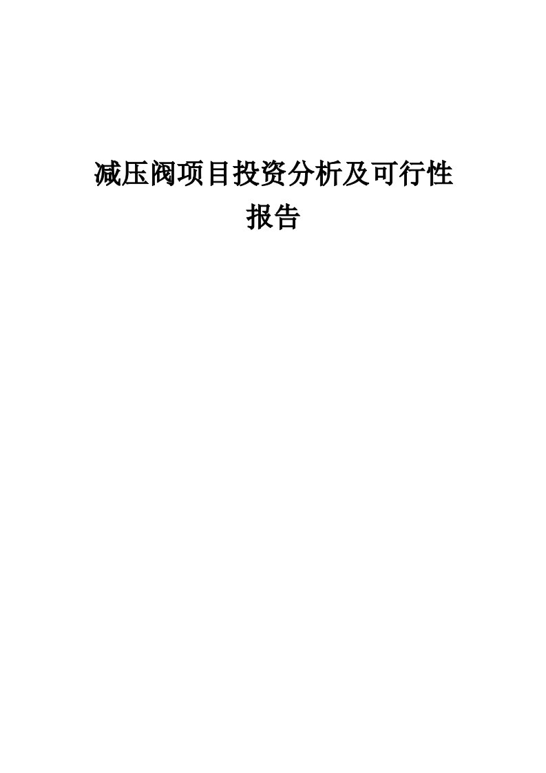 2024年减压阀项目投资分析及可行性报告