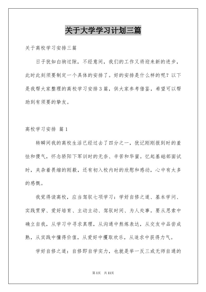 关于大学学习计划三篇例文