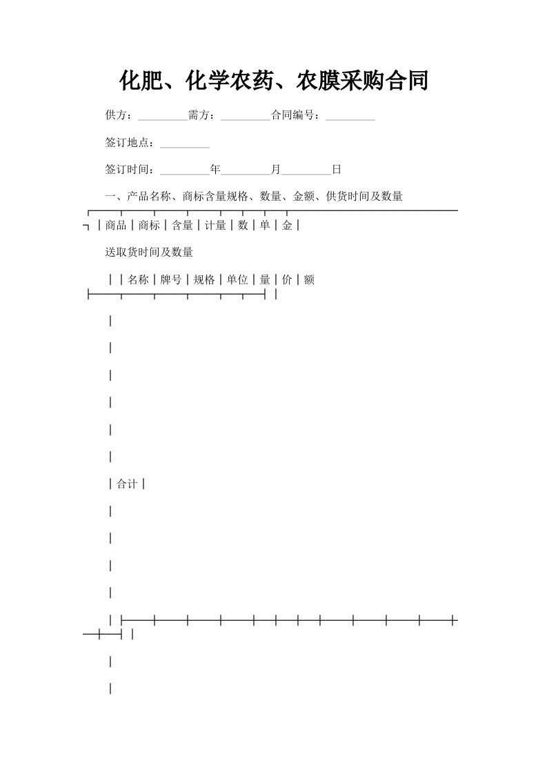 化肥、化学农药、农膜采购合同