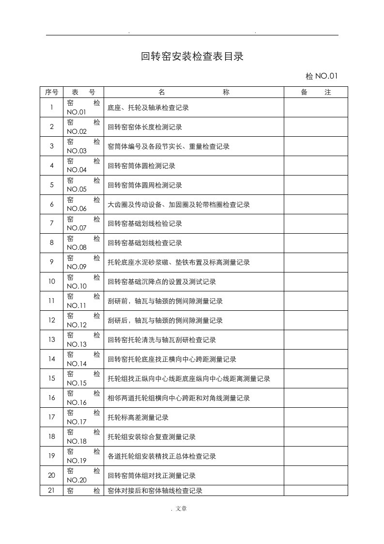 回转窑安装检查记录