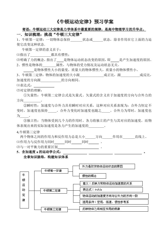 牛顿运动定律预习学案