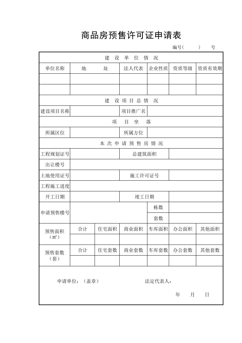 商品房预售许可证申请表