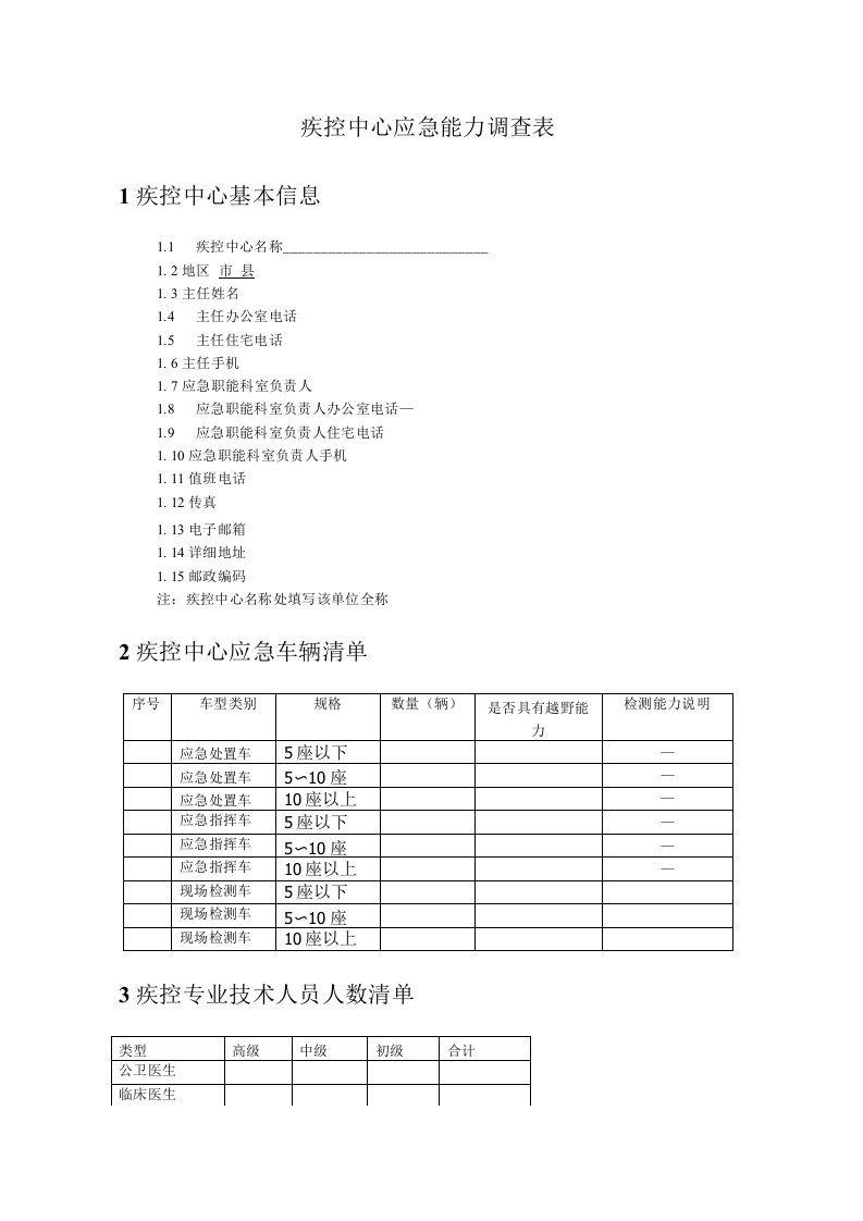 疾控中心应急能力调查表