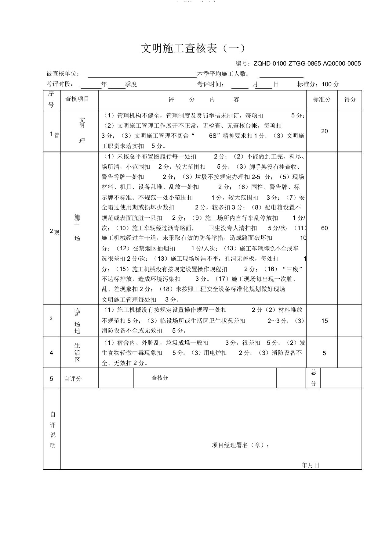 文明施工考核表