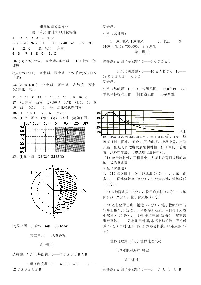 威海二中高二地理导学案世界地理答案部分