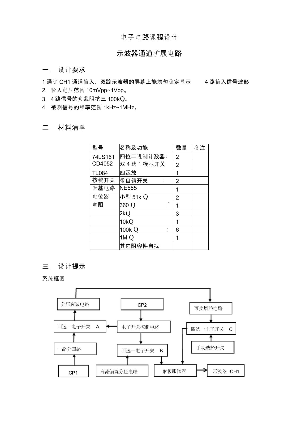 南邮-课程设计-示波器通道扩展电路