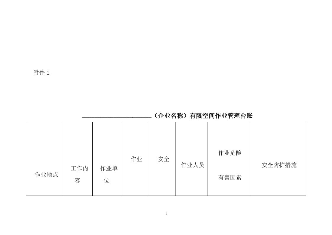 工贸企业有限空间作业管理台账