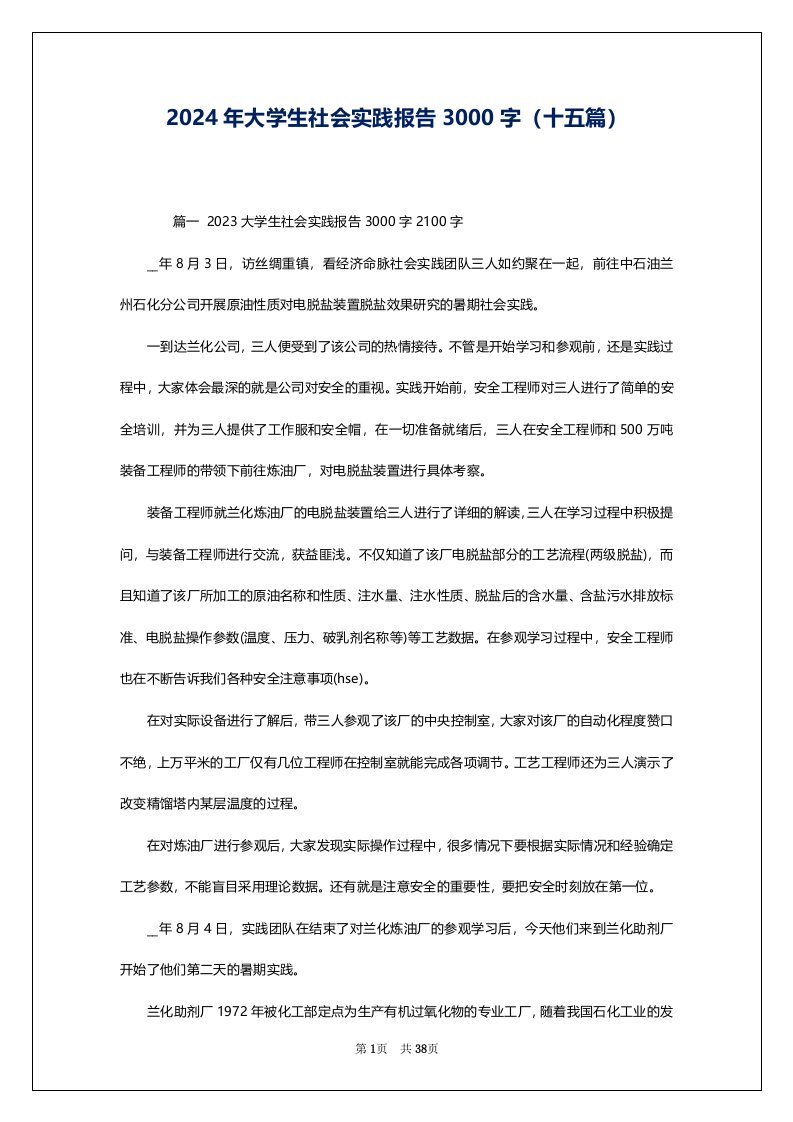 2024年大学生社会实践报告3000字（十五篇）